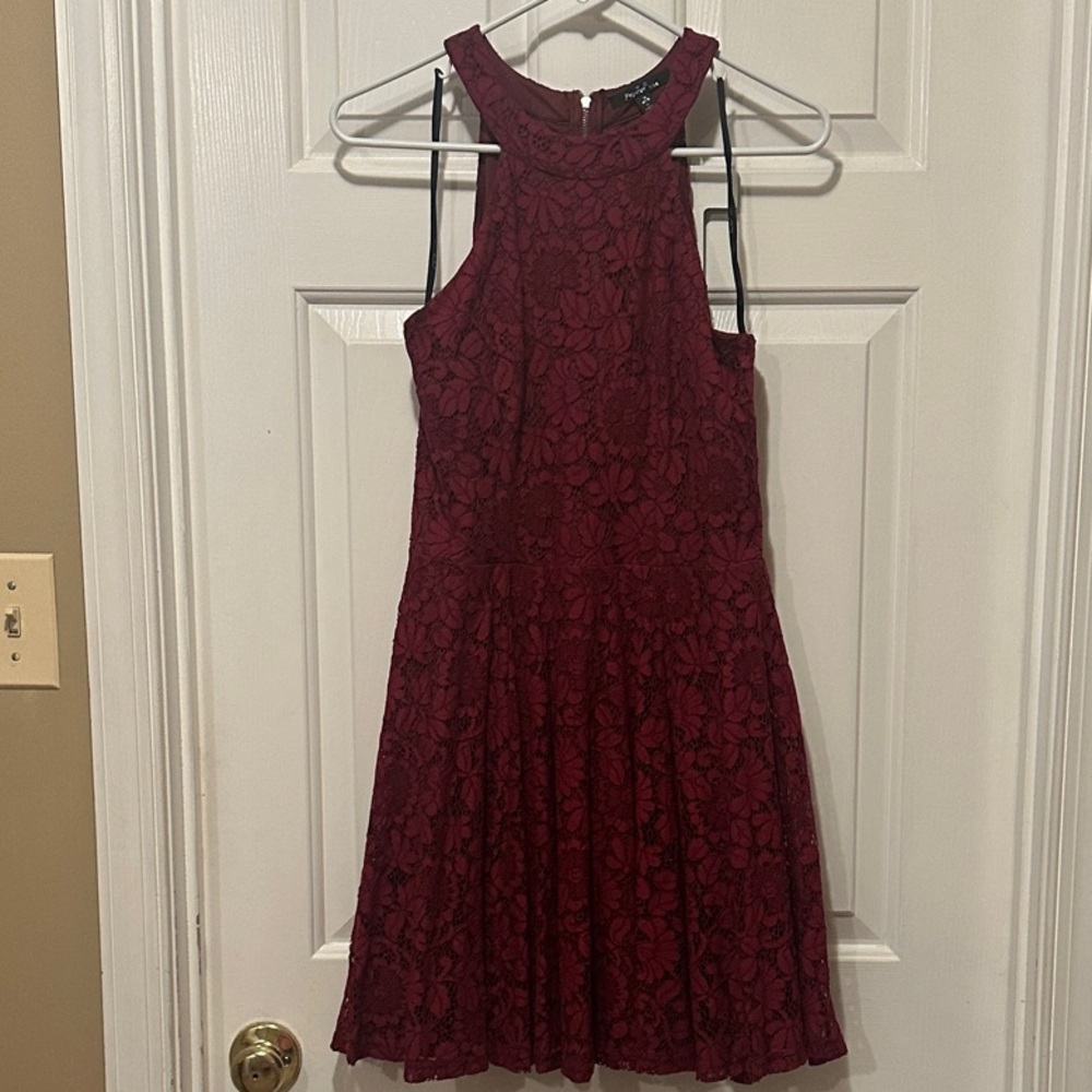 Papaya Burgundy Lace homecoming Dress